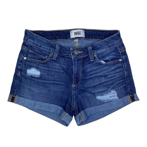 PAIGE Women's Distressed Jimmy Jimmy Blue Jean Shorts, Size 24 - Picture 13 of 14